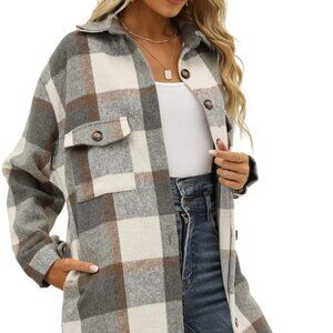 SEEK ME Cozy Plaid Button-Up Shacket – Size Small